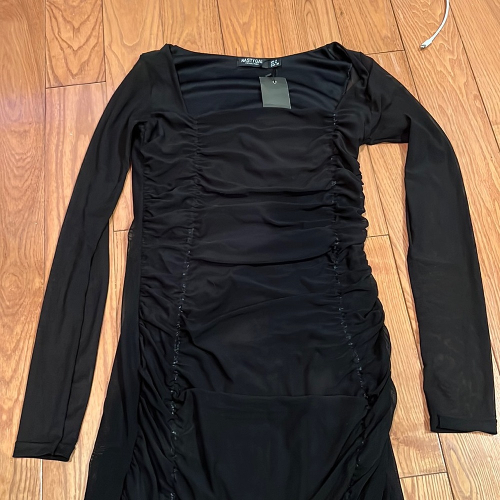 Black Ruched long sleeve dress